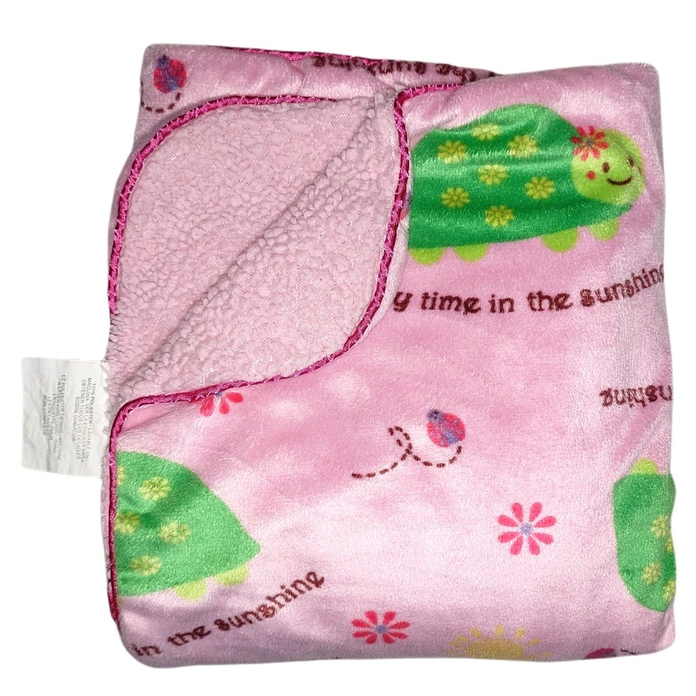 SL Home Fashions Pink Turtle Baby Blanket Play Time In The Sunshine Plush 119741